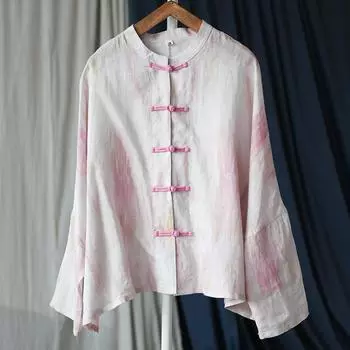 Johnature Женские винтажные рубашки с длинным рукавом, градиентные блузки, осенние свободные женские рубашки на пуговицах в китайском стиле One Size