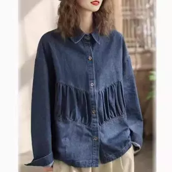 Johnature Женские винтажные рубашки Топы С отложным воротником Длинные рукава Блузки Весенние рубашки на пуговицах L