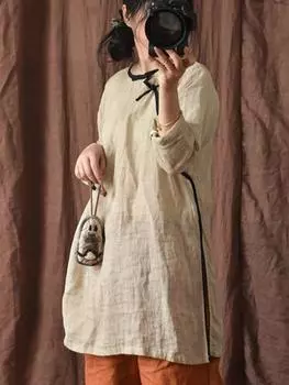 Johnature женские винтажные рубашки топы на пуговицах однотонные блузки весенние мягкие женские рубашки на пуговицах в китайском стиле One Size оранжевый