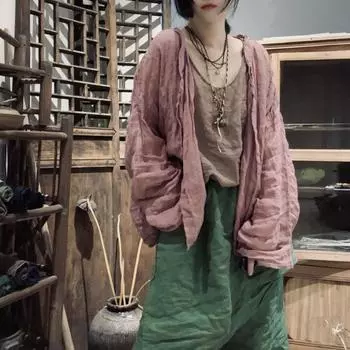 Johnature Женские винтажные рубашки, топы, однотонные, с длинным рукавом, летние, на пуговицах, с круглым вырезом, женские блузки One Size темно-зеленого