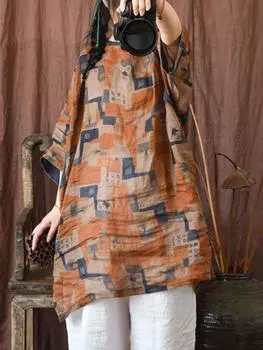 Johnature женские винтажные рубашки топы с цветочным принтом блузки с семью рукавами летние рубашки в китайском стиле One Size жёлтый