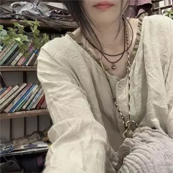 Johnature женские винтажные рубашки топы с длинным рукавом блузки в китайском стиле на пуговицах однотонные женские рубашки One Size темные хаки