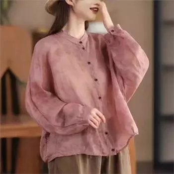 Johnature женские винтажные рубашки топы с длинными рукавами и пуговицами весенние блузки однотонные рубашки высокого качества