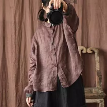 Johnature женские винтажные рубашки топы сплошной цвет на пуговицах блузки высокого качества с длинным рукавом женские рубашки One Size темный кофе