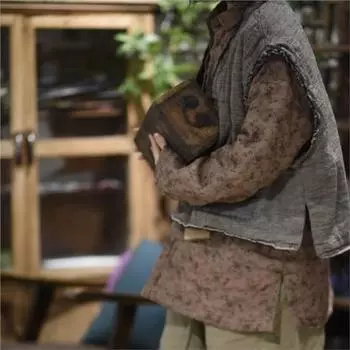 Johnature Женские винтажные рубашки, топы, стойка, длинный рукав, карманы, блузки на пуговицах, весенние рубашки в китайском стиле One Size оранжевый