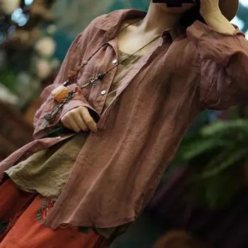 Johnature женские винтажные рубашки топы весенние блузки с длинными рукавами на пуговицах свободные женские рубашки нерегулярной формы One Size темно-розовый