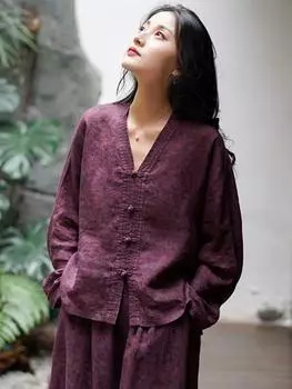 Johnature женские винтажные рубашки в китайском стиле блузки с длинным рукавом на пуговицах весенняя рубашка высокого качества