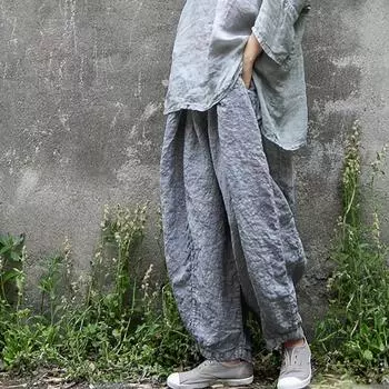Johnature женские винтажные серые широкие брюки с эластичной резинкой на талии летние женские повседневные брюки высокого качества One Size серый