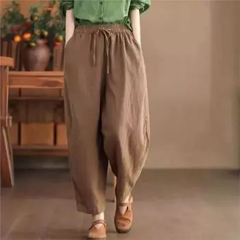 Johnature женские винтажные шаровары однотонные весенние брюки с эластичной резинкой на талии свободные повседневные женские длинные брюки One Size