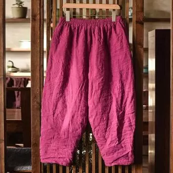 Johnature женские винтажные шаровары с эластичной резинкой на талии плюс зимние брюки свободные теплые женские длинные брюки One Size темно-синий