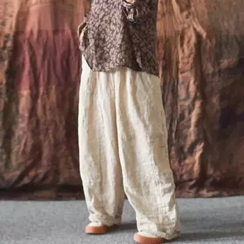 Johnature женские винтажные широкие брюки однотонные брюки высокого качества с эластичной резинкой на талии весенние свободные повседневные брюки One Size бежевый