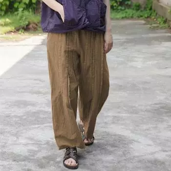 Johnature Женские винтажные широкие брюки, однотонные брюки с эластичной резинкой на талии, весенние свободные повседневные мягкие брюки One Size темные хаки
