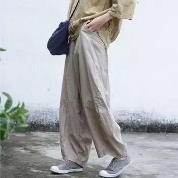 Johnature женские винтажные широкие брюки однотонные лоскутные летние брюки с эластичной резинкой на талии свободные женские брюки One Size светло-серый