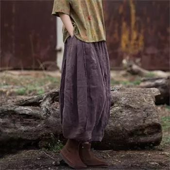 Johnature женские винтажные широкие брюки Ramie однотонные брюки с эластичной резинкой на талии весенние лоскутные женские брюки One Size фиолетовый