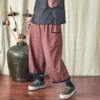 Johnature женские винтажные широкие брюки с эластичной резинкой на талии, весенние брюки в стиле пэчворк, женские брюки до щиколотки с карманами