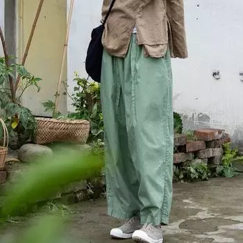 Johnature женские винтажные широкие брюки с эластичной резинкой на талии, свободные весенние брюки, повседневные мягкие женские длинные брюки