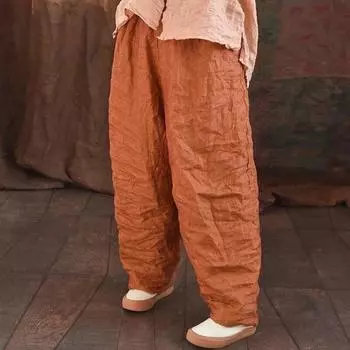 Johnature женские винтажные широкие брюки с эластичной резинкой на талии однотонные брюки весенние повседневные мягкие женские длинные брюки M жёлтый