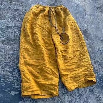 Johnature Женские винтажные широкие брюки с эластичной резинкой на талии, весенние однотонные брюки с поясом, женские длинные брюки в китайском стиле One Size темно-красного