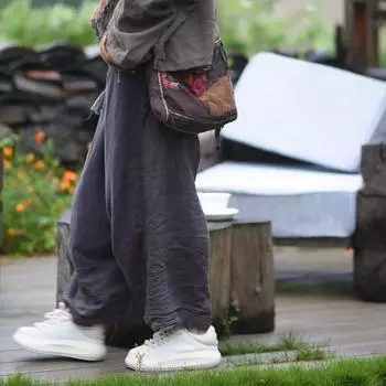 Женские винтажные широкие брюки Johnature, однотонные летние брюки с эластичной резинкой на талии, свободные мягкие женские брюки One Size синий