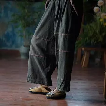 Johnature Женские винтажные широкие брюки с эластичной талией Свободные осенние мягкие брюки в китайском стиле Женские брюки One Size