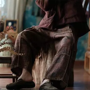 Johnature женские винтажные широкие брюки с цветочным принтом, свободные брюки из смеси хлопка с эластичной резинкой на талии, осенние женские длинные брюки One Size коричневый