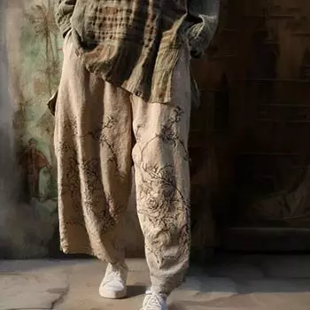 Johnature женские винтажные широкие брюки с цветочным принтом и эластичной резинкой на талии, весенние свободные женские длинные брюки One Size темные хаки