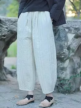 Johnature женские винтажные теплые хлопковые повседневные брюки однотонные эластичные зимние брюки с карманами свободные женские брюки S чёрный