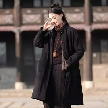 Johnature женские винтажные теплые парки со стойкой, однотонные зимние пальто на пуговицах, хлопковые парки с длинными рукавами и плюсом One Size чёрный