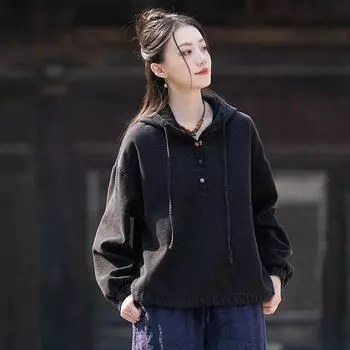 Johnature женские винтажные толстовки с капюшоном, однотонные теплые осенние толстовки, пуловеры с длинными рукавами, толстовки One Size зелёный