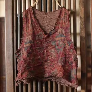 Johnature женские винтажные топы на пуговицах с цветочным принтом и v-образным вырезом, летние женские топы на пуговицах в китайском стиле One Size кофейный