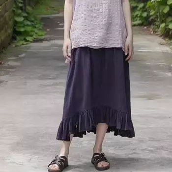 Johnature Женские винтажные юбки фиолетового цвета с эластичной резинкой на талии, летние свободные мягкие женские юбки трапециевидной формы с воланами One Size фиолетовый