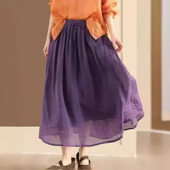 Johnature женские винтажные юбки однотонные из мягкой ткани летние эластичные пояса на талии женские юбки трапециевидной формы One Size чёрный