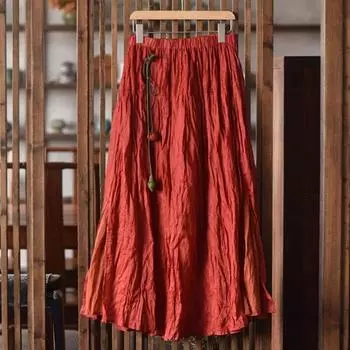 Johnature женские винтажные юбки с эластичной резинкой на талии однотонная одежда весенние свободные лоскутные женские повседневные юбки трапециевидной формы One Size темно-розовый