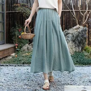Johnature Женские винтажные юбки с эластичной резинкой на талии, однотонные весенние мягкие повседневные женские юбки L светло-синий