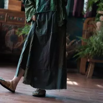 Johnature Женские винтажные юбки с эластичной талией Ткани Лоскутные Цветные Осенние юбки А-силуэта в китайском стиле One Size