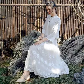 Johnature Женские винтажные вышитые цветочные юбки в стиле пэчворк с высокой талией Весенние однотонные женские юбки А-силуэта L чёрный