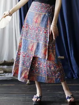 Johnature женские винтажные юбки с цветочным принтом, весенняя хлопковая льняная одежда, женские бандажные юбки трапециевидной формы One Size разноцветный