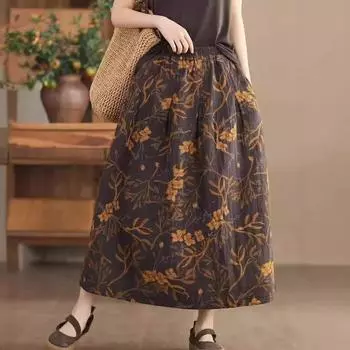 Johnature женские винтажные юбки с цветочным принтом и эластичной резинкой на талии, весенние мягкие женские юбки трапециевидной формы