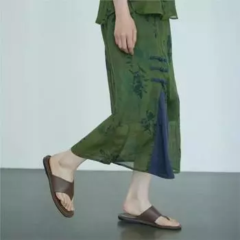 Johnature Женские винтажные юбки с цветочным принтом и эластичной резинкой на талии, летние зеленые юбки трапециевидной формы на пуговицах в китайском стиле M зелёный