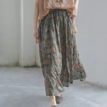 Johnature женские винтажные юбки высокого качества с эластичной резинкой на талии весенние мягкие повседневные женские двойные юбки с цветочным принтом One Size темно-зеленого