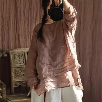 Johnature женские винтажные весенние футболки свободные футболки с круглым вырезом и длинными рукавами однотонные женские повседневные футболки One Size темно-зеленого