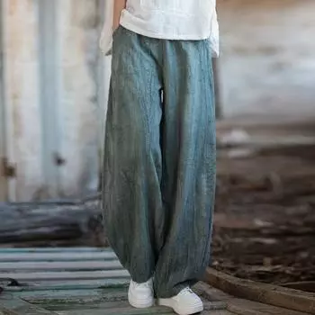 Johnature женские винтажные весенние шаровары с эластичной резинкой на талии свободные однотонные брюки Ramie хлопковые женские длинные брюки One Size военно-воздушные силы синий