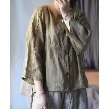 Johnature Женские винтажные вышитые цветочные рубашки с круглым вырезом, семь рукавов, пэчворк, цветные, китайский стиль, осенние свободные рубашки One Size