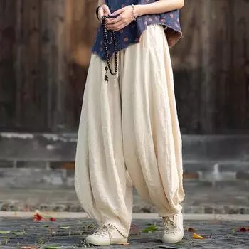 Johnature Женские винтажные высококачественные шаровары, однотонные свободные осенние брюки с эластичной резинкой на талии One Size