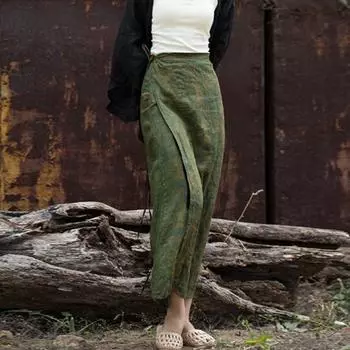 Johnature женские винтажные зеленые бандажные юбки Ramie, осенняя женская одежда высокого качества, юбки-карандаши One Size зелёный