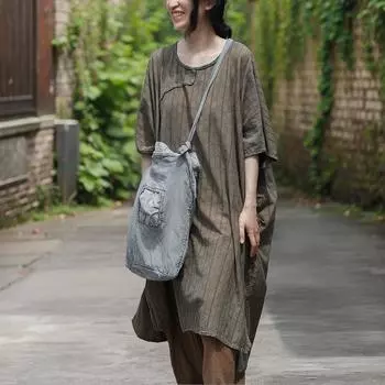 Johnature женские винтажные жаккардовые платья с круглым вырезом и половиной рукавов халаты в китайском стиле летние полосатые женские свободные платья One Size