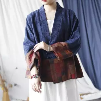 Johnature Женские винтажные жаккардовые рубашки с цветочным узором, V-образным вырезом, девятью рукавами, цветные топы в китайском стиле, осенние блузки One Size