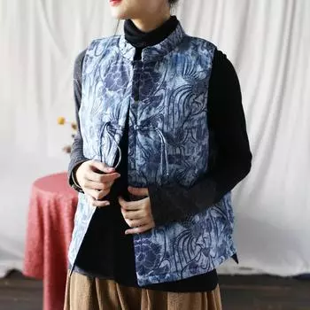 Johnature женские винтажные жилеты на пуговицах пальто с цветочным принтом и хлопковой одеждой весенние женские жилеты в китайском стиле One Size красный