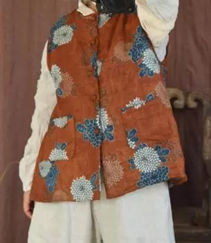 Johnature женские винтажные жилеты с цветочным принтом и пуговицами без рукавов с круглым вырезом и карманами, весенние жилеты в китайском стиле