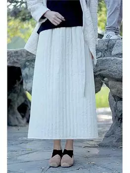 Johnature женские винтажные зимние плюс хлопковые теплые юбки однотонные эластичные талии трапециевидной формы женская одежда женские юбки M чёрный